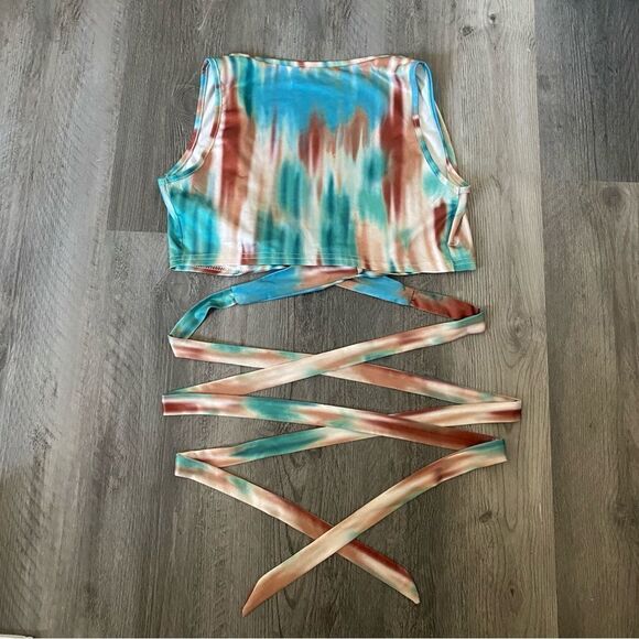 SHEIN Wrap Top Small Adjustable Aqua Teal Festival Party Crop - Picture 4 of 9